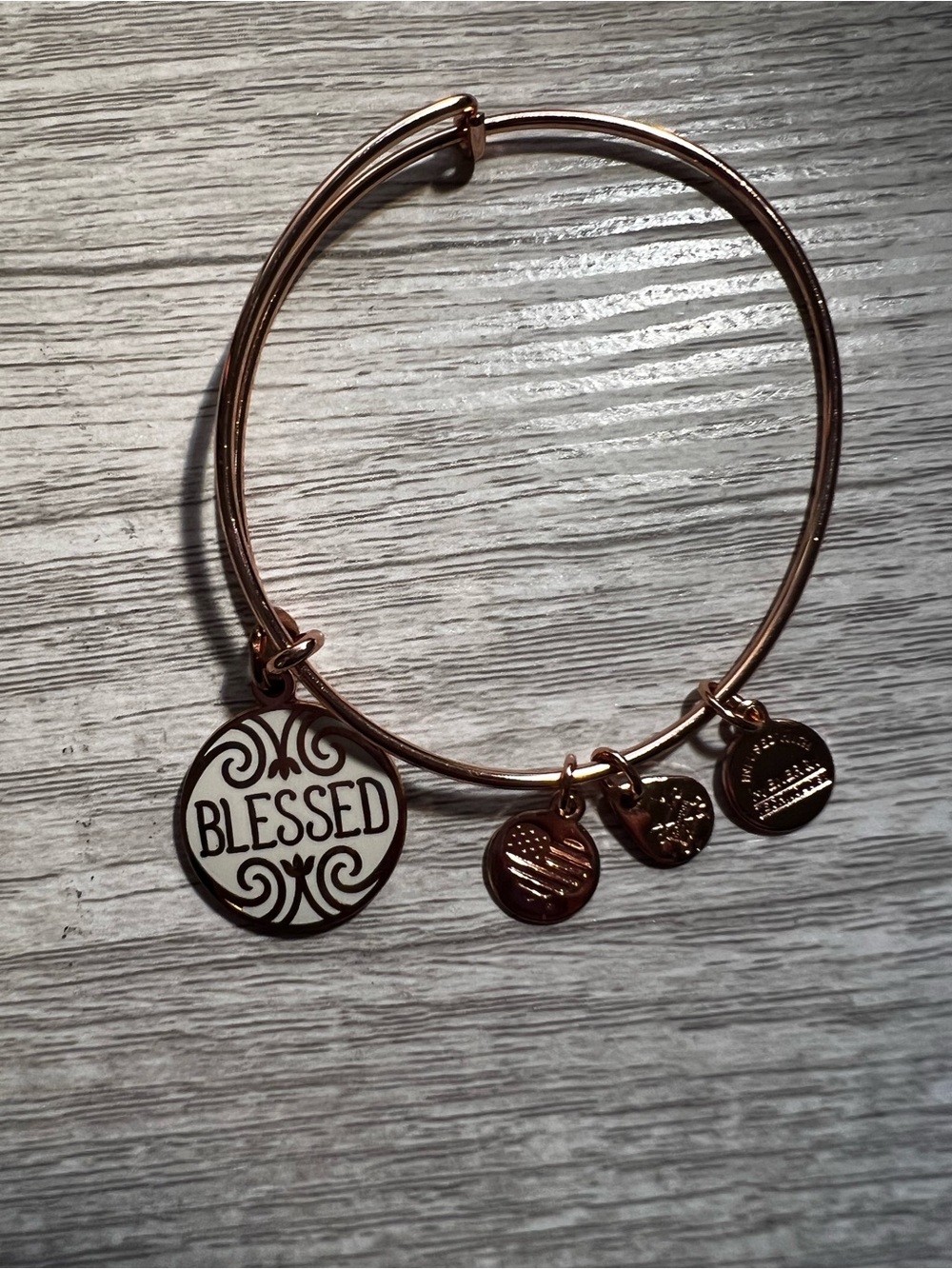 Rose Gold 'Blessed' Charm Bangle Bracelet